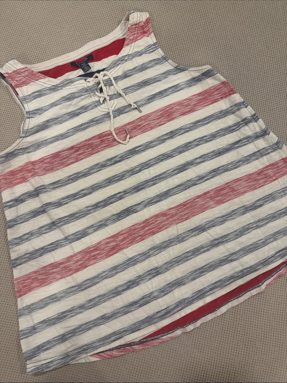 Chaps women’s Striped Lace-Up Tank Top - Red, Blue & White